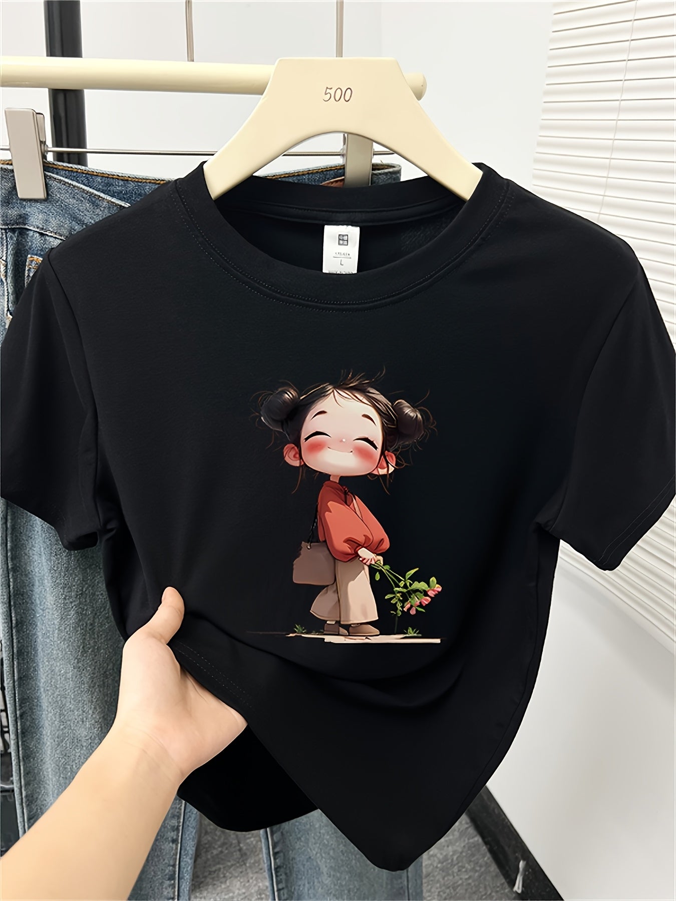 Women's Casual Short Sleeve T-Shirt with Cute Cartoon Print - Loose Fit Round Neck Summer Top, Breathable Machine-Washable Tee for Spring/Summer, Ladies T Shirts, Casual Attire, Comfortable Fabric