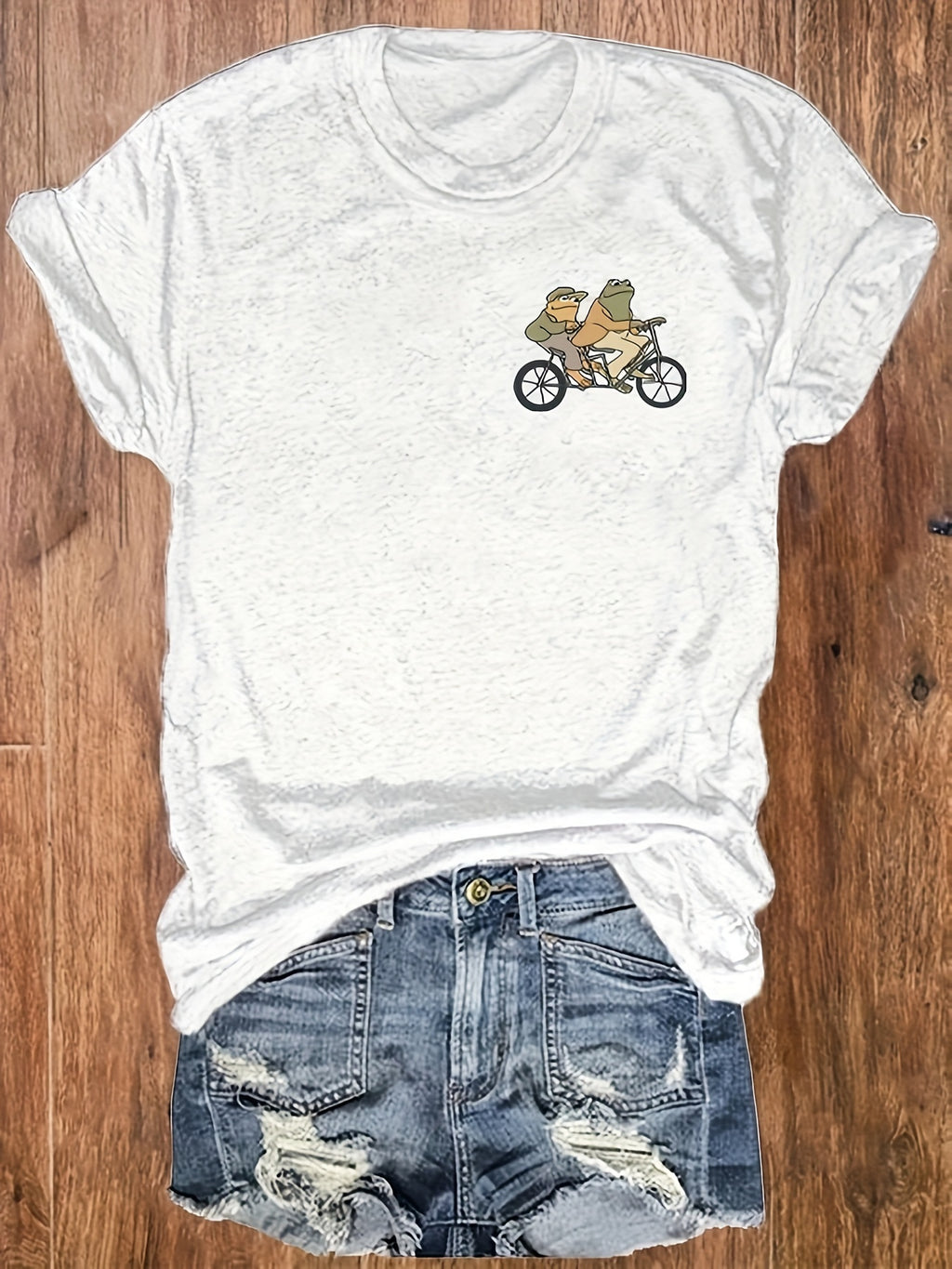 [Green Frog T-Shirt] Women's Casual Green Frog Print Round Neck Short Sleeve T-Shirt | Vacation Top