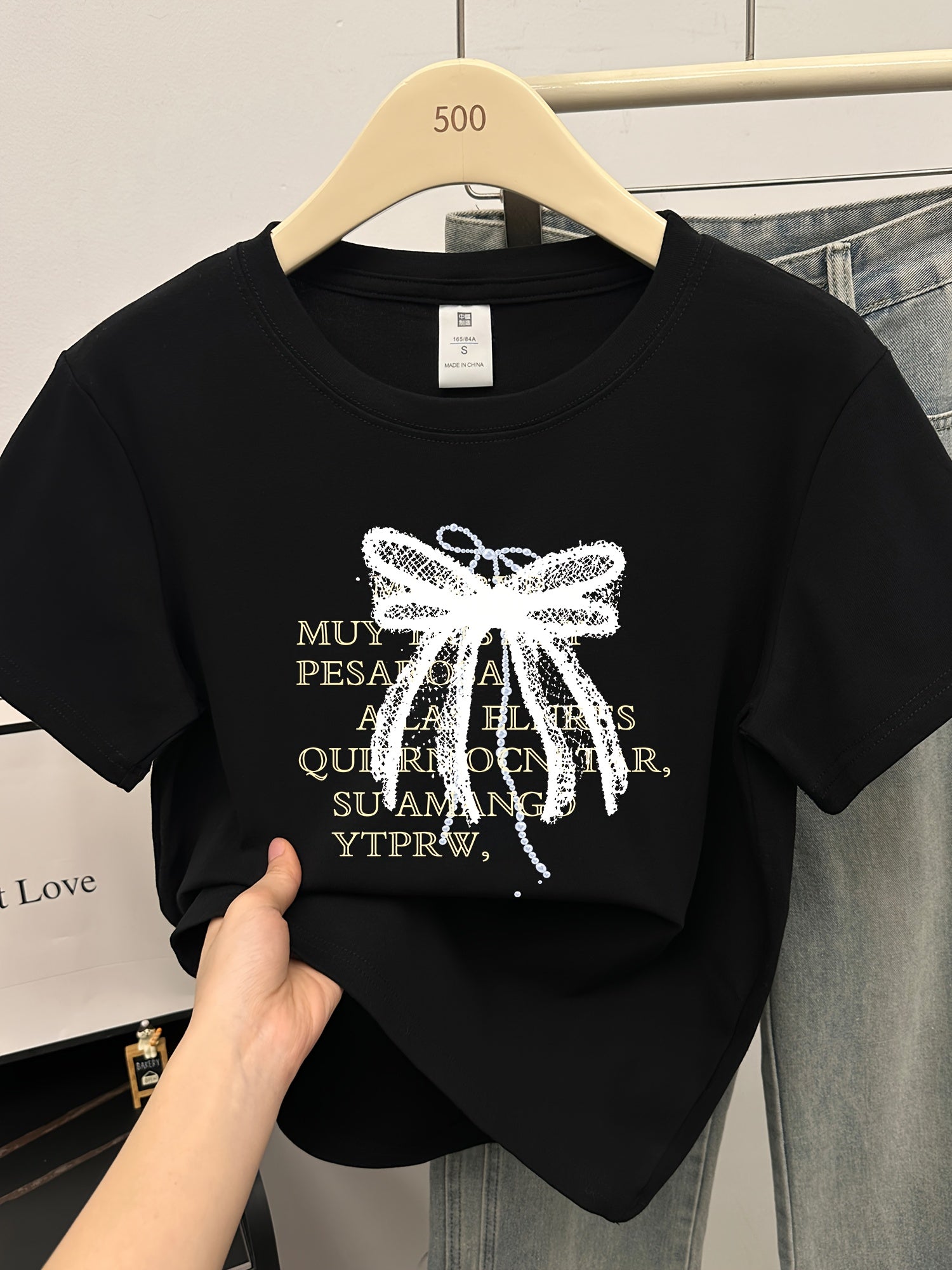 Women's Slim-Fit Retro Short Sleeve T-Shirt - Black Golden Foil "Paradise Question Your Vibe" Letter Print Top | Korean-Japanese Inspired Summer Casual Tee | Machine Washable, Ladies T Shirts, Clothing, Classic Round Neck, Easycare Material, Everyday