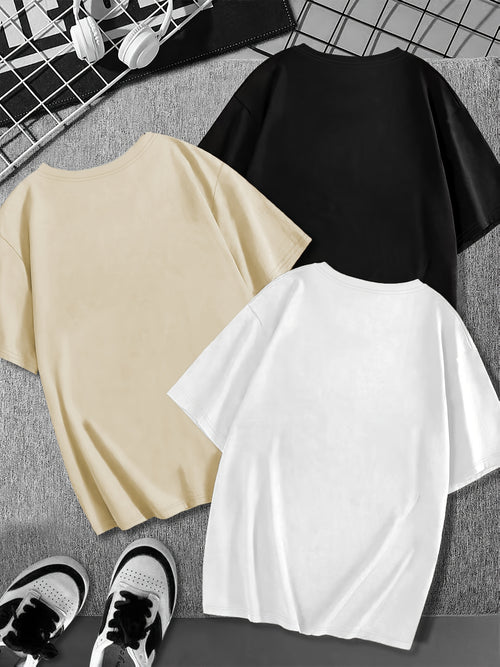 3-Pack WhimsyCat Women'S Casual Sports T-Shirts, Cute Cartoon Cat Print, Fashionable Summer Short Sleeve Round Neck Tees, Polyester Knit Fabric, Breathable & Stretchy, Multiple Sizes Available