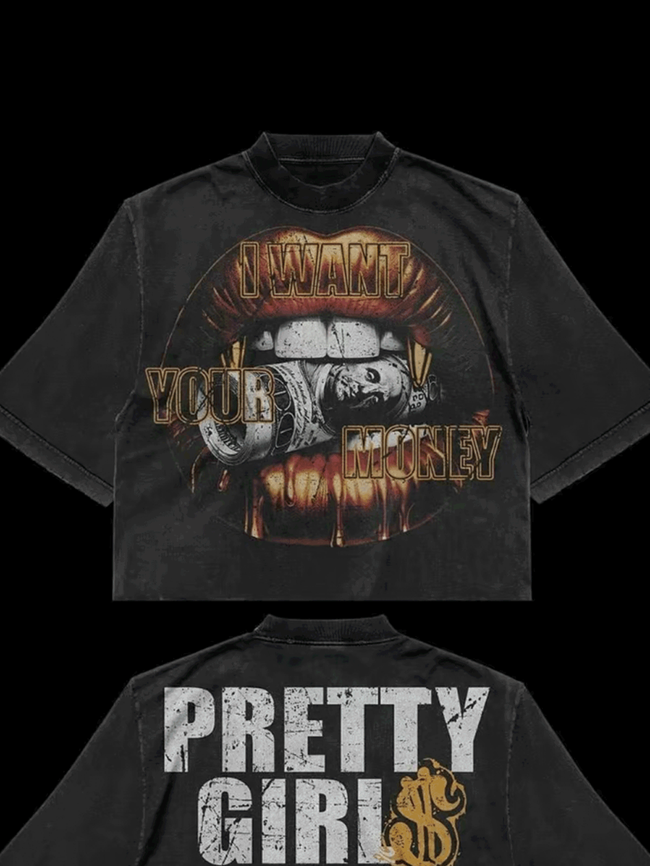 Women's Black Graphic T-Shirt - Soft 180g Pure Cotton Tee with Lips & Money Design ("Got Money, Pretty Love Money"), Round Neck Short Sleeve Shirt for Casual Everyday Outfits - Machine Washable Statement Top, Ladies T Shirts, Allseason Apparel, Edgy Print