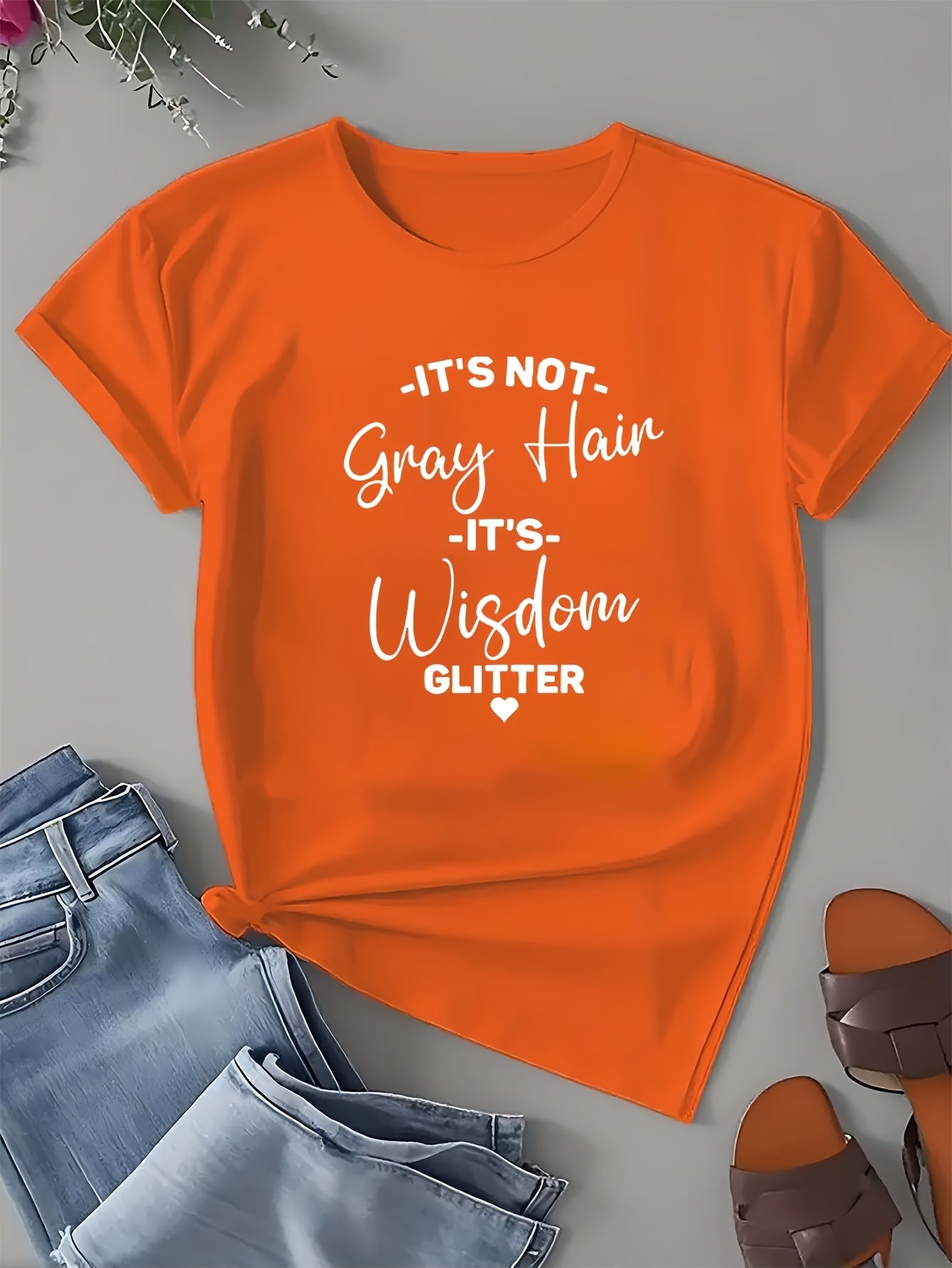 Women's Funny Saying T-Shirt - "It's Not Gray Hair It's Wisdom Glitter" Graphic Tee in Navy Blue - Plus Size Casual Everyday Shirt - Lightweight Everyday Top for Women, Ladies T Shirts, Humorous Apparel, Drop Shoulder, Easy Care, Statement Top, Confident