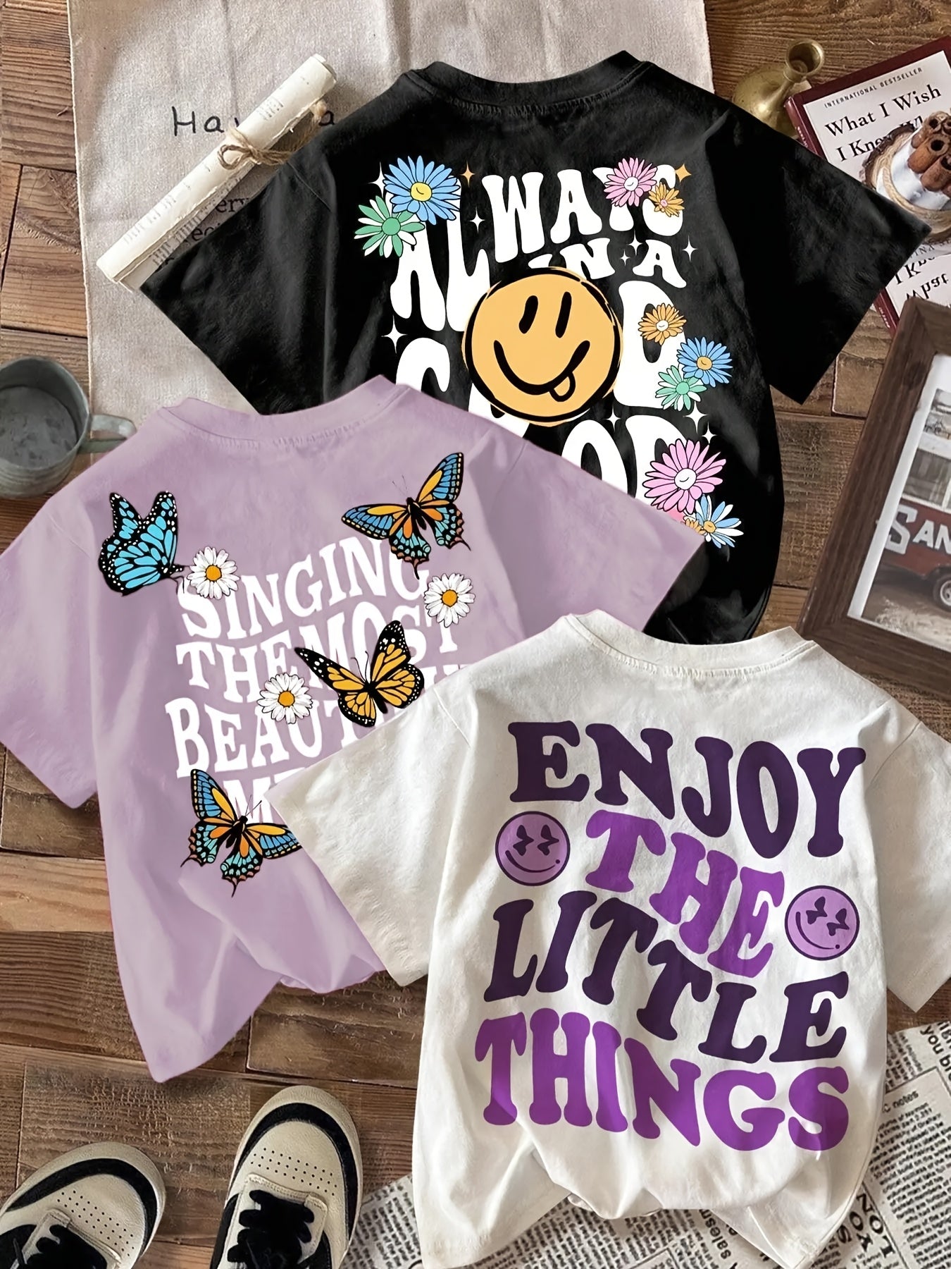 [3pcs Women'S Geometric Print T-Shirts] 3-Pack Women'S Casual Round Neck Short Sleeve T-Shirts, Geometric Print Summer Knit Tops, Polyester Blend, Regular Length - Black, Purple, White