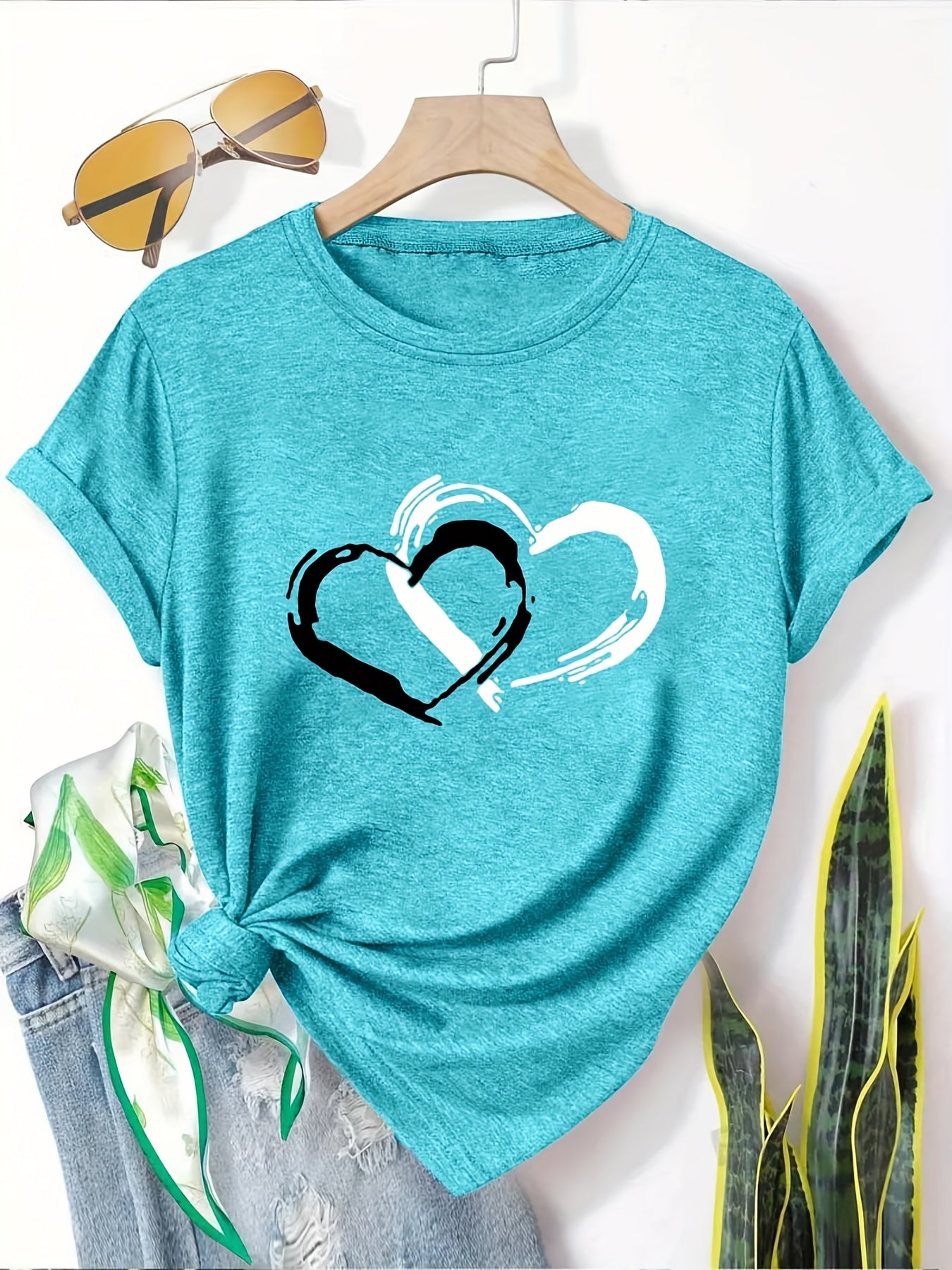 [5pcs Casual T-Shirts] 5pcs Women's Casual Short Sleeve T-Shirts | Breathable Machine-Washable Fabric, Geometric Print Tees with Dandelion, Floral & Bird Designs, 5 Color Options, Comfortable Fit, Artistic Design, Everyday Outfit, Printed Tops, Adults