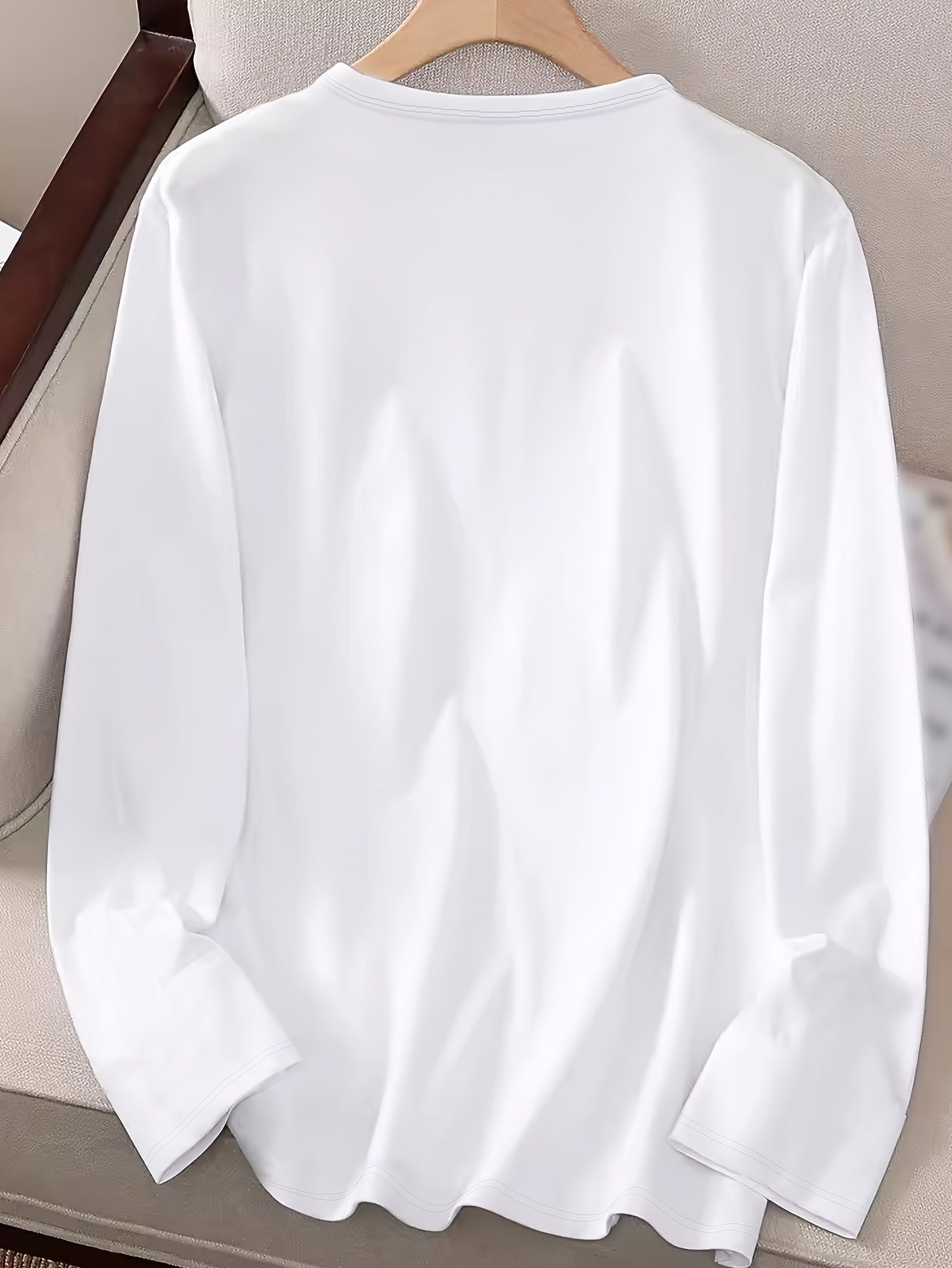 Women's Casual Long Sleeve Crew Neck T-Shirt with Bold "I Don't Mean to Interrupt People" Letter Print - White with Black Text, Regular Fit, Machine Washable, Autumn/Winter Fashion Top, Ladies T Shirts, Casual Attire, Relaxed Fit Shirt