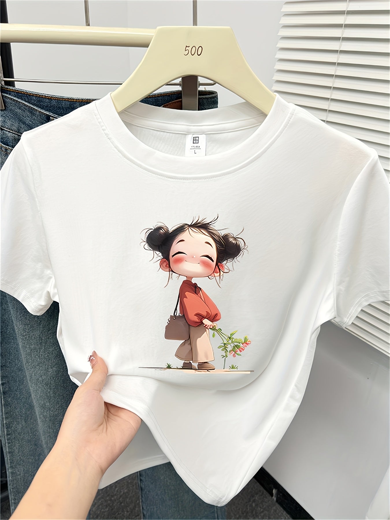 Women's Casual Short Sleeve T-Shirt with Cute Cartoon Print - Loose Fit Round Neck Summer Top, Breathable Machine-Washable Tee for Spring/Summer, Ladies T Shirts, Casual Attire, Comfortable Fabric