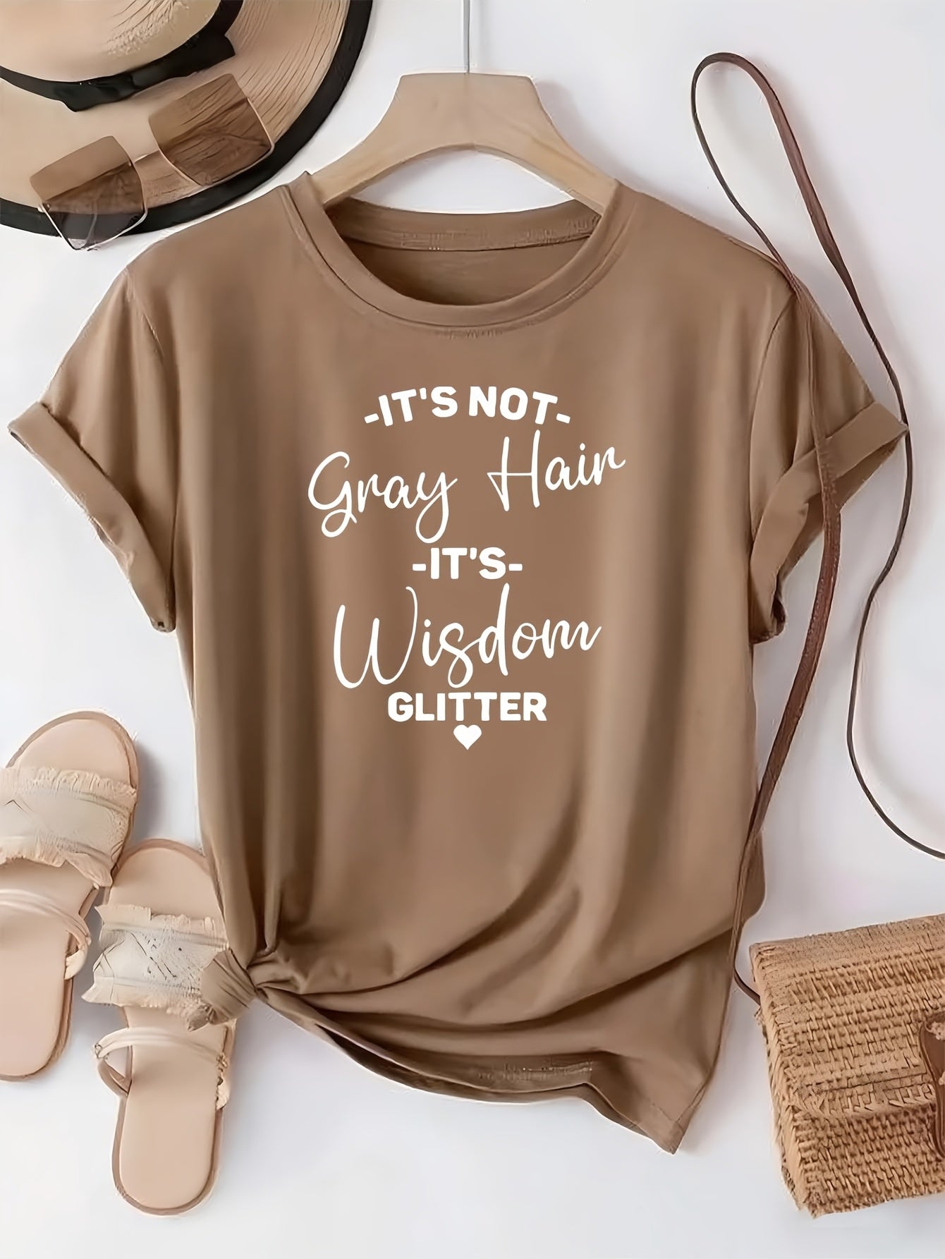 Women's Funny Saying T-Shirt - "It's Not Gray Hair It's Wisdom Glitter" Graphic Tee in Navy Blue - Plus Size Casual Everyday Shirt - Lightweight Everyday Top for Women, Ladies T Shirts, Humorous Apparel, Drop Shoulder, Easy Care, Statement Top, Confident