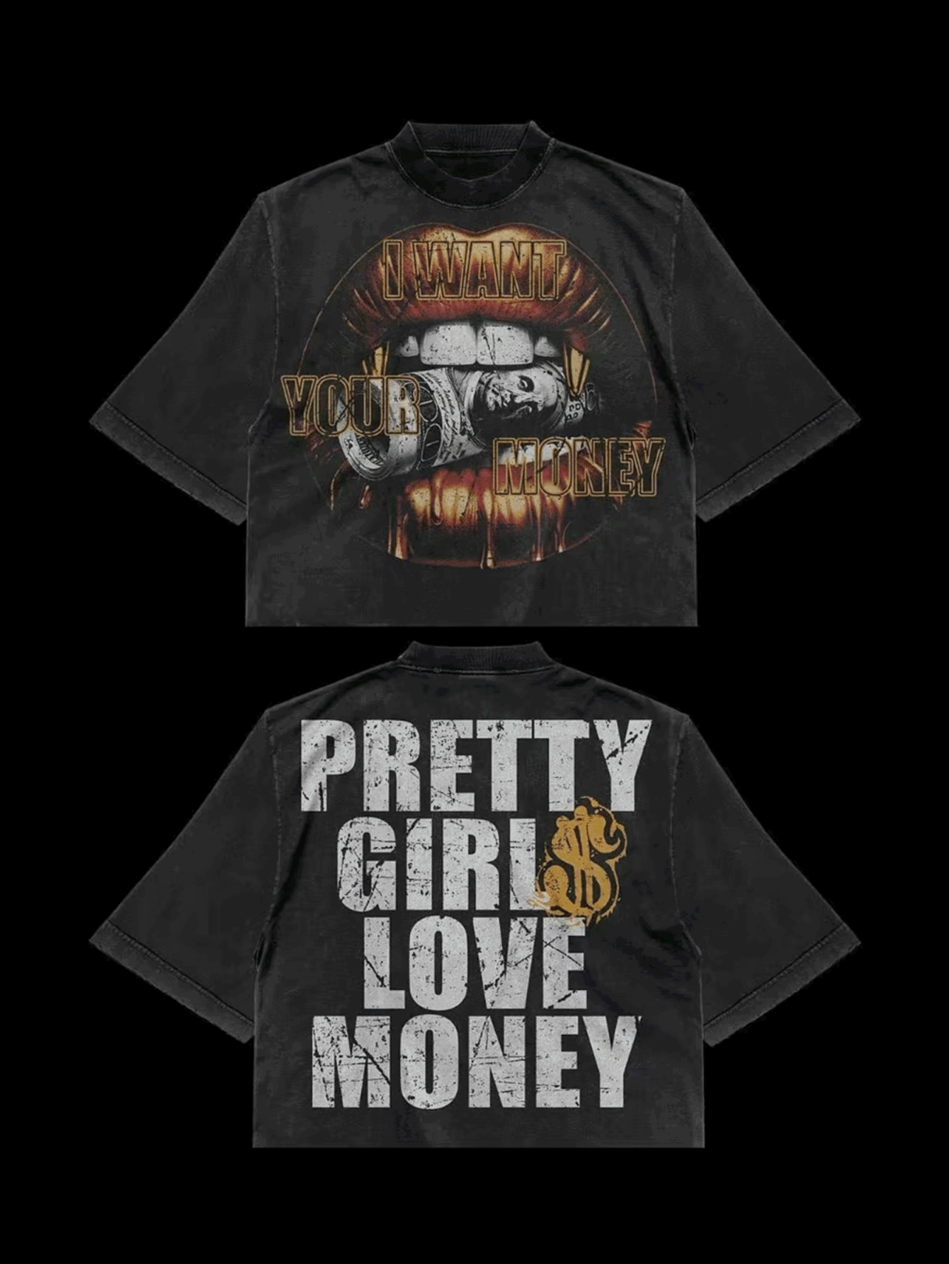Women's Black Graphic T-Shirt - Soft 180g Pure Cotton Tee with Lips & Money Design ("Got Money, Pretty Love Money"), Round Neck Short Sleeve Shirt for Casual Everyday Outfits - Machine Washable Statement Top, Ladies T Shirts, Allseason Apparel, Edgy Print