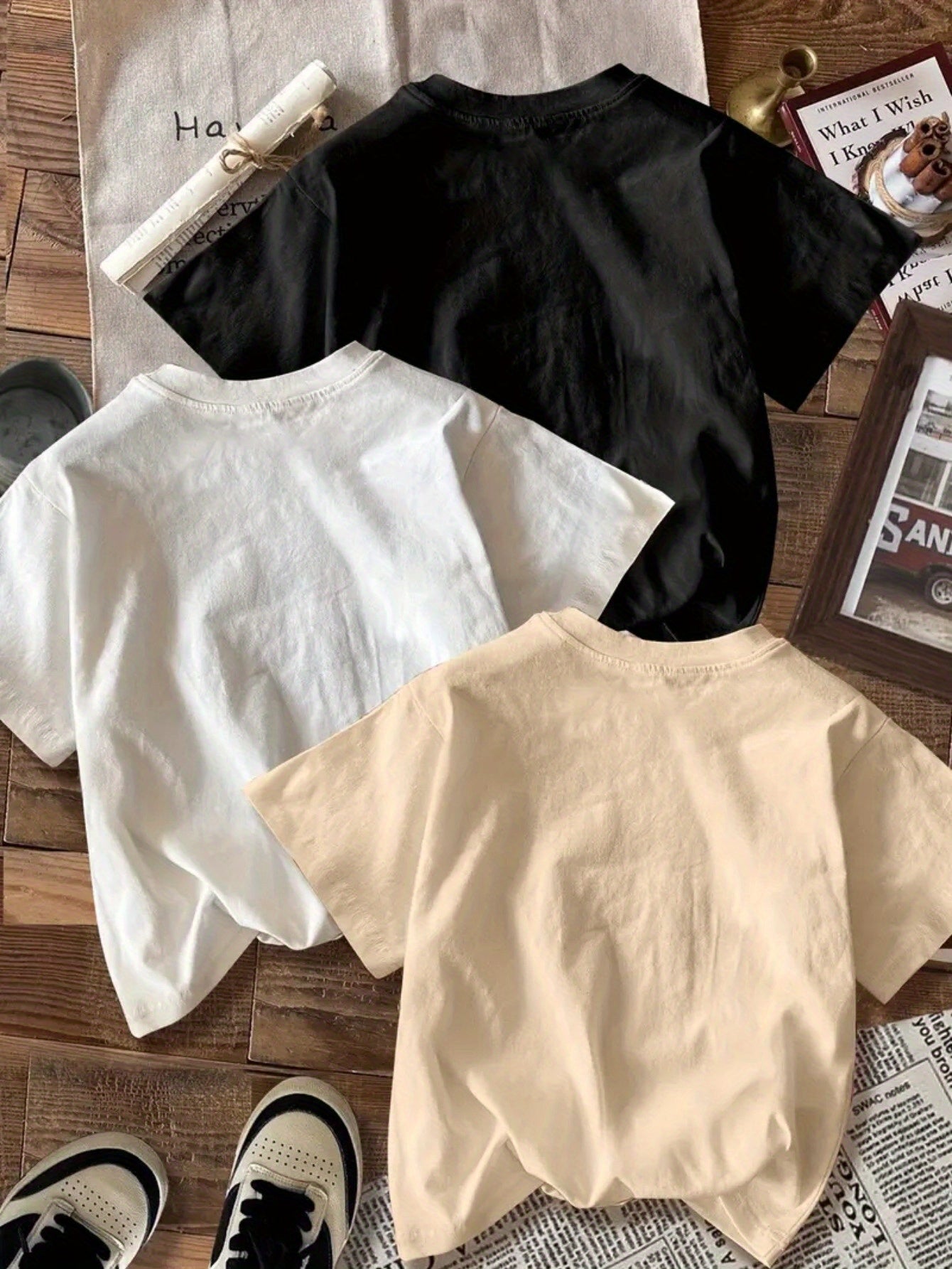 [Casual T-Shirt Set] 3pcs Letter Print T-Shirt Set | Casual Round Neck Short Sleeve, Machine Washable Polyester - Perfect Spring/Summer Fashion Choice