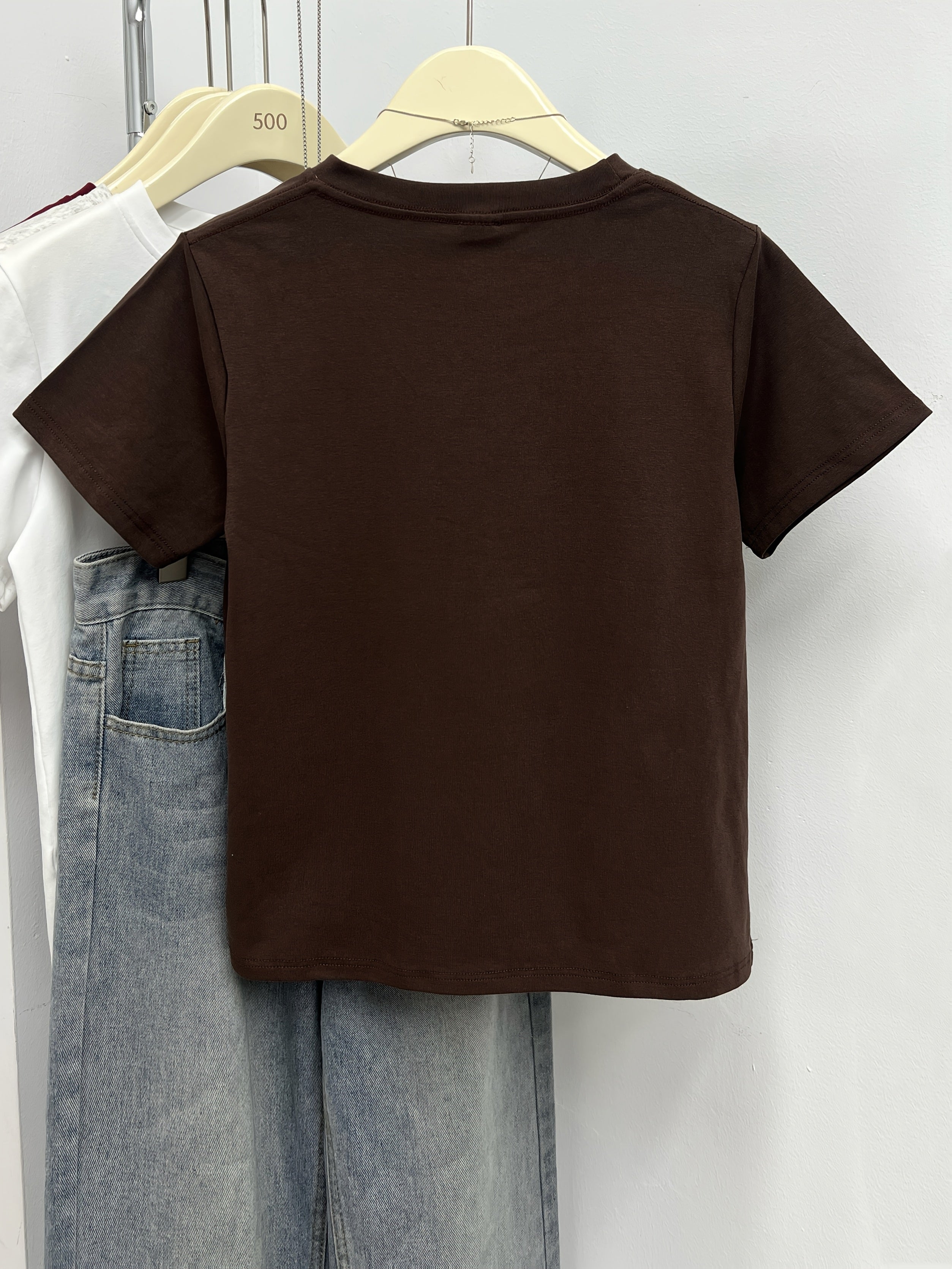 Everyday Comfort, Women's California Letter Print T-Shirt - Casual Korean Style, Short Sleeve, Round Neck, Brown Rayon Blend Top