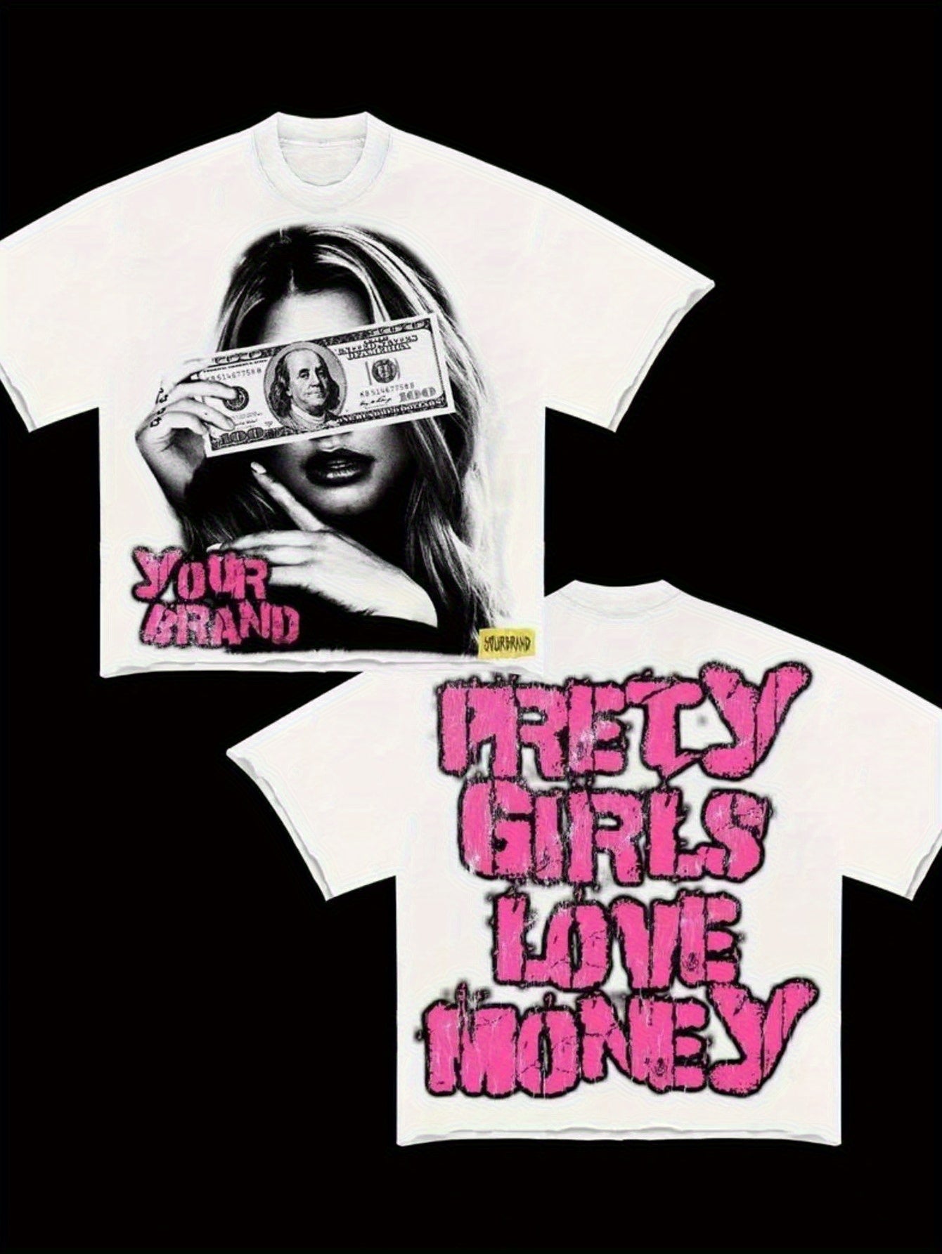 Beautiful Bandit Y2K Women's Graphic T-Shirt - 180g 100% Cotton Soft Round Neck Short Sleeve Top with "Pretty Love Money" & Dollar Bill Design, Machine Washable Casual Tee for Spring Summer Fall, Seasonal Fashion, Comfortable Fit