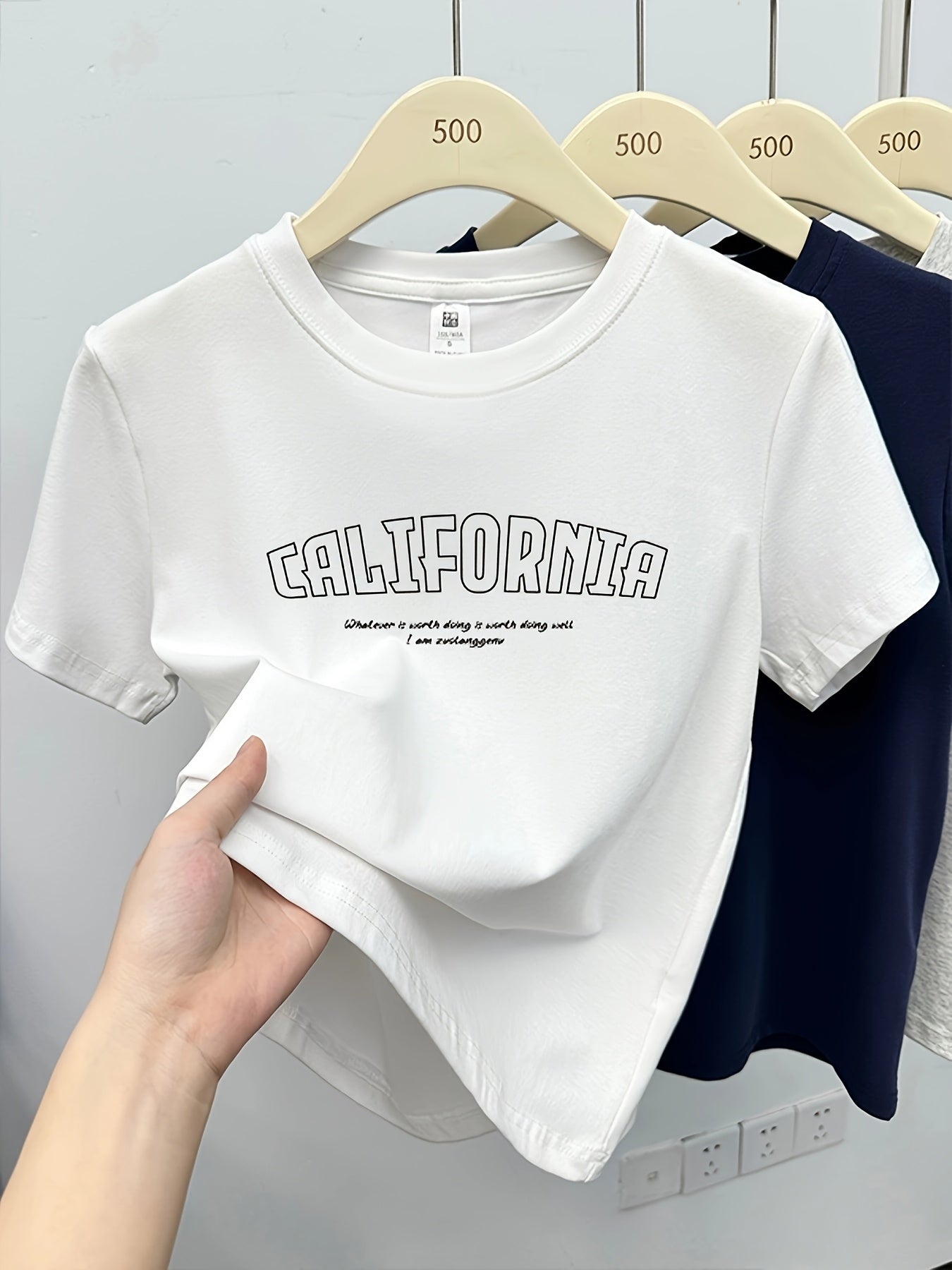 Everyday Comfort, Women's California Letter Print T-Shirt - Casual Korean Style, Short Sleeve, Round Neck, Brown Rayon Blend Top